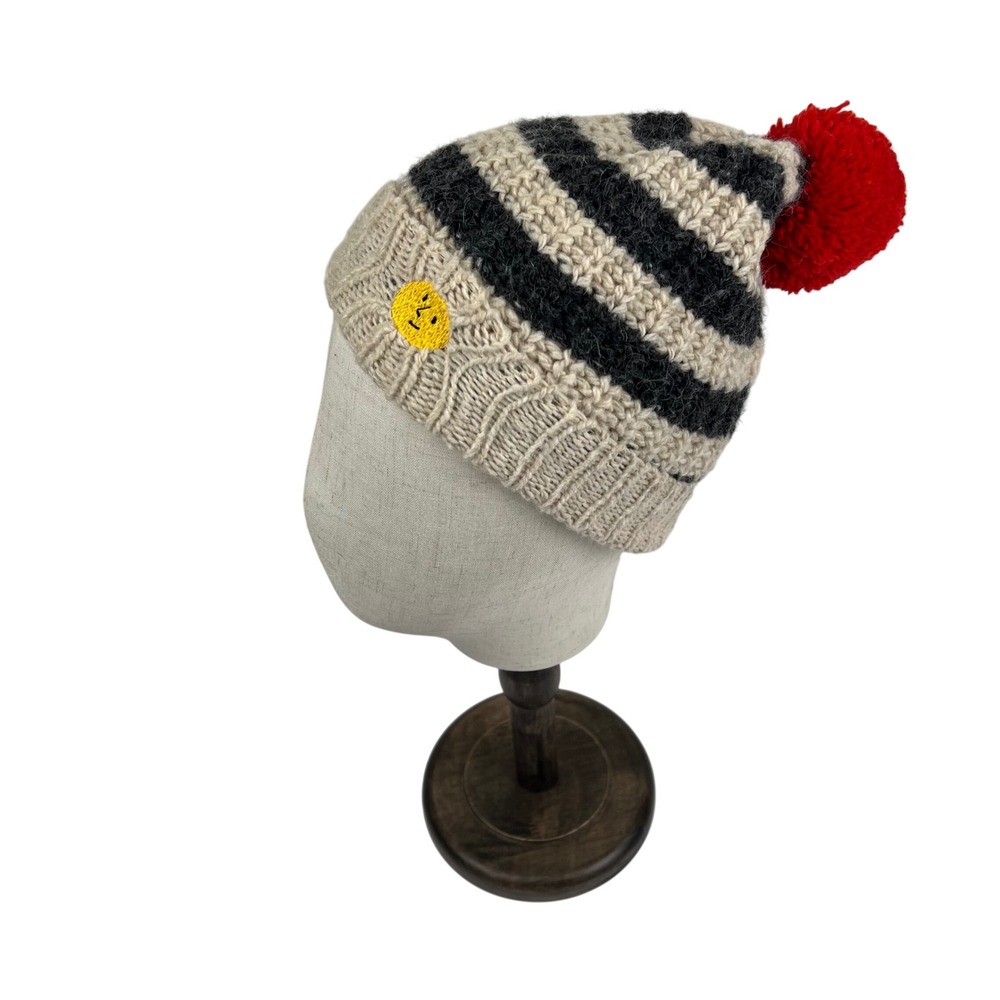 Bobo Choses Kids Striped Wool Blend Pom-Pom Beanie Hat 6-10 Years 54cm Spain